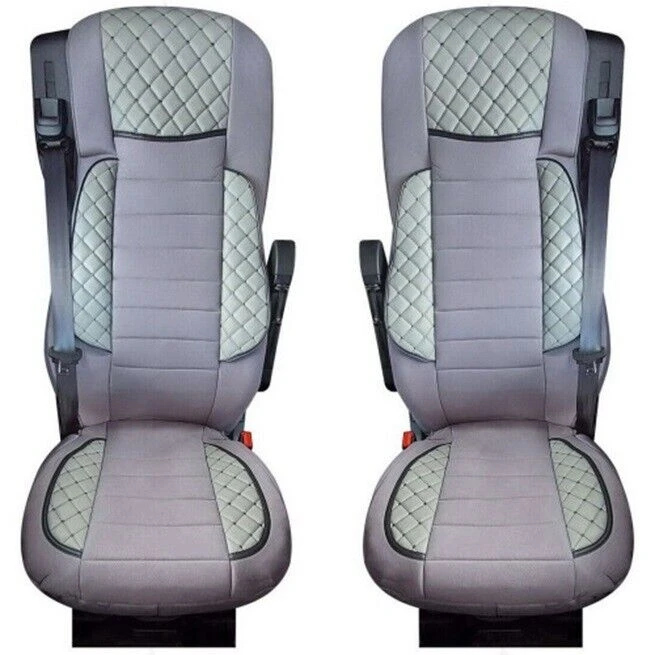 2pcs Deluxe Gray Eco Leather + Suede Seat Covers for Volvo FH4 2014-2021