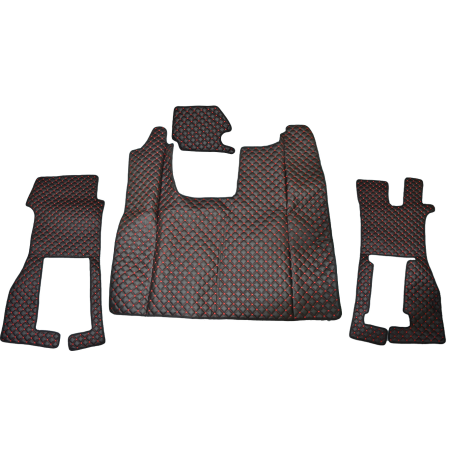 for Scania R Floor Mats, 2016+ Next Gen – Deluxe Black Anti Slip Eco Leather with Red Stitching