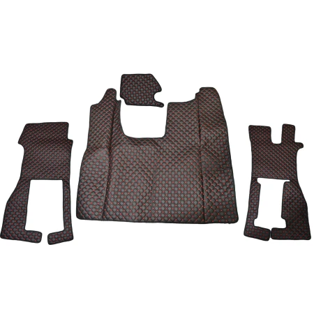 for Scania R Floor Mats, 2016+ Next Gen – Deluxe Black Anti Slip Eco Leather with Red Stitching