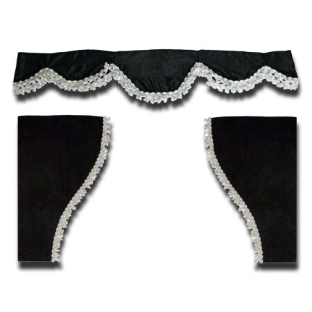 Black Plush Velvet Universal Curtain Set with White Tassels for All Trucks