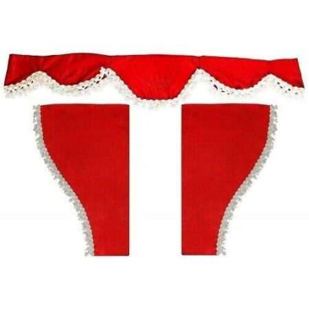 Set of Red Curtains Plush Velvet with White Tassels for all Trucks, Lorries, Tippers