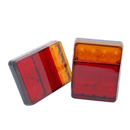2x 12V LED Rear Tail Lights 8-LED Lamps with 4 Functions for Truck, Trailer, Lorry & Chassis