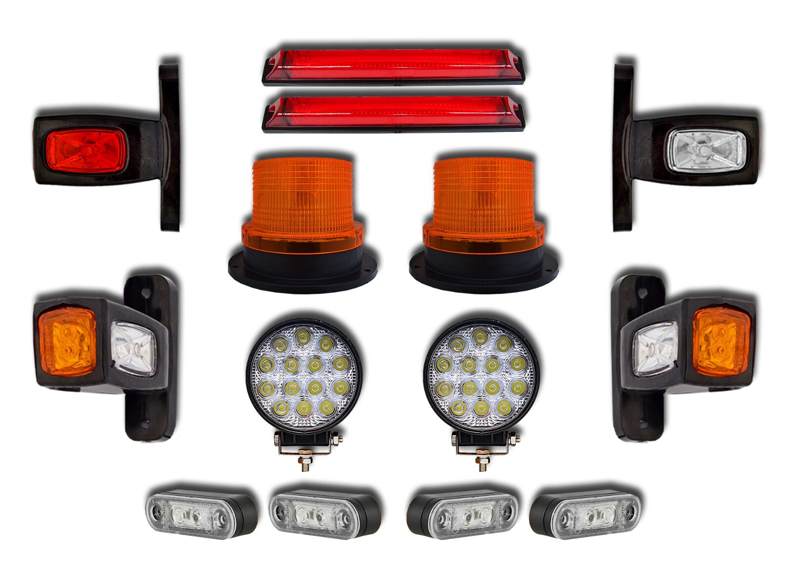 LED Recovery Lights Set – 42W Work Lamps, Flashing Beacons, Marker & Identification Lights (Complete Truck Kit)