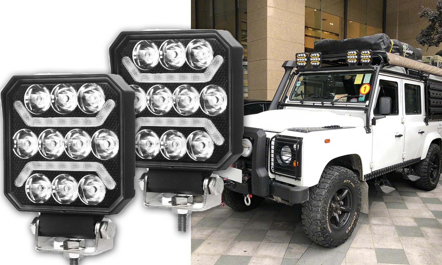 2x LED Work Light 15W High Intensity Spot & DRL 1500LM IP67/IP69K