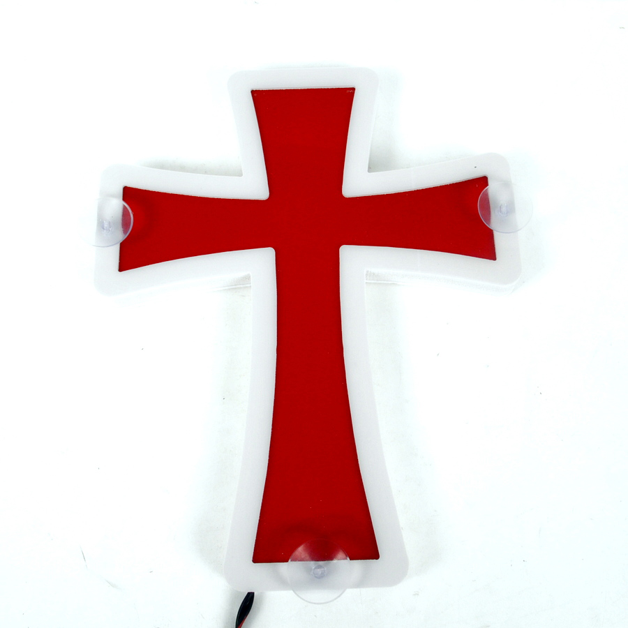 24V Red LED 3D Cross Sign – Interior Mirror Plate for Truck Cab