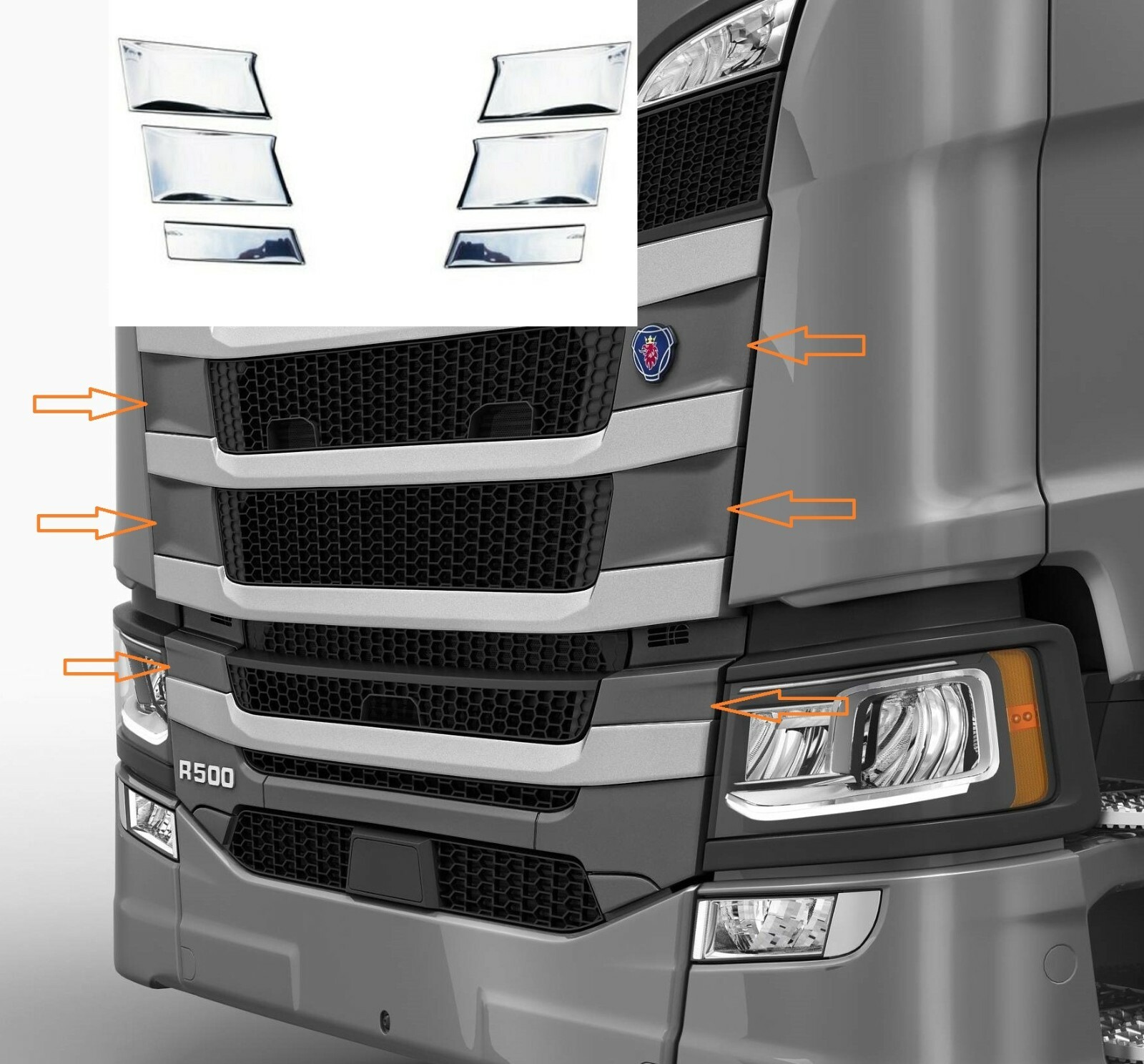 Quality Front Grill Corner Decorations for Scania R 2016+