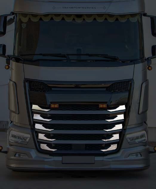 High Quality Front Grill Corner Decorations for DAF XF, XG & XG+ Mirror Polished Stainless Steel Trim Set. FREE Delivery for UK and Europe!
