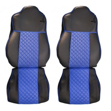 2x Black & Blue ECO Leather Seat Covers for Mercedes Actros EURO 6 (2015-2021)
