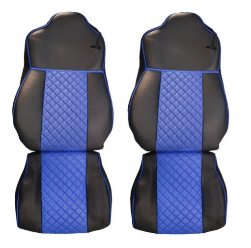 2x Black & Blue ECO Leather Seat Covers for Mercedes Actros EURO 6 (2015-2021)