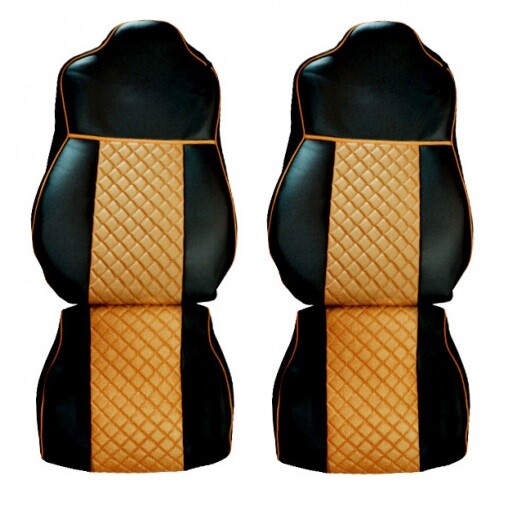 2x ECO Leather Seat Covers Black/Beige for Mercedes Actros EURO 6 2015-2021 Trucks