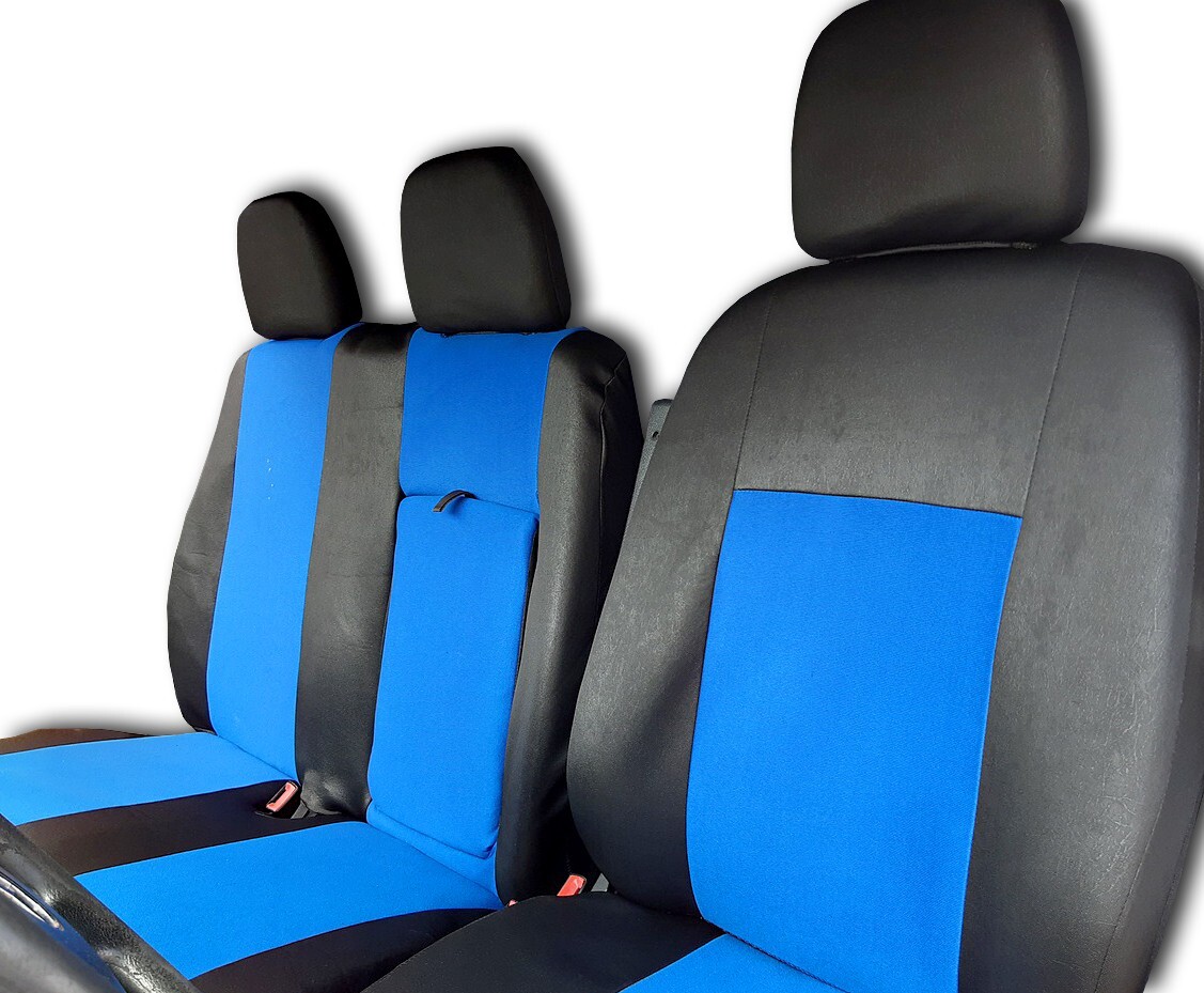 2+1 Van Seat Covers Black/Blue with Tray & Armrest for Mercedes / Dodge Sprinter 2010-2016 LHD