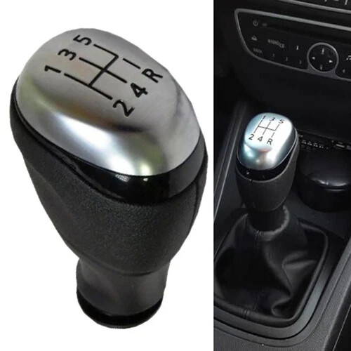 for Renault Clio IV Gear Knob with Leather Gaiter 5 Speed + Reverse Black & Chrome