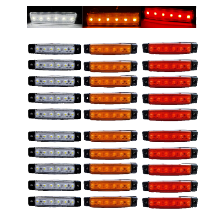 30 Pcs 24V LED Side Marker/Position Lamps – White/Yellow/Red for Lorry, Chassis, Trailer, E13 Approved