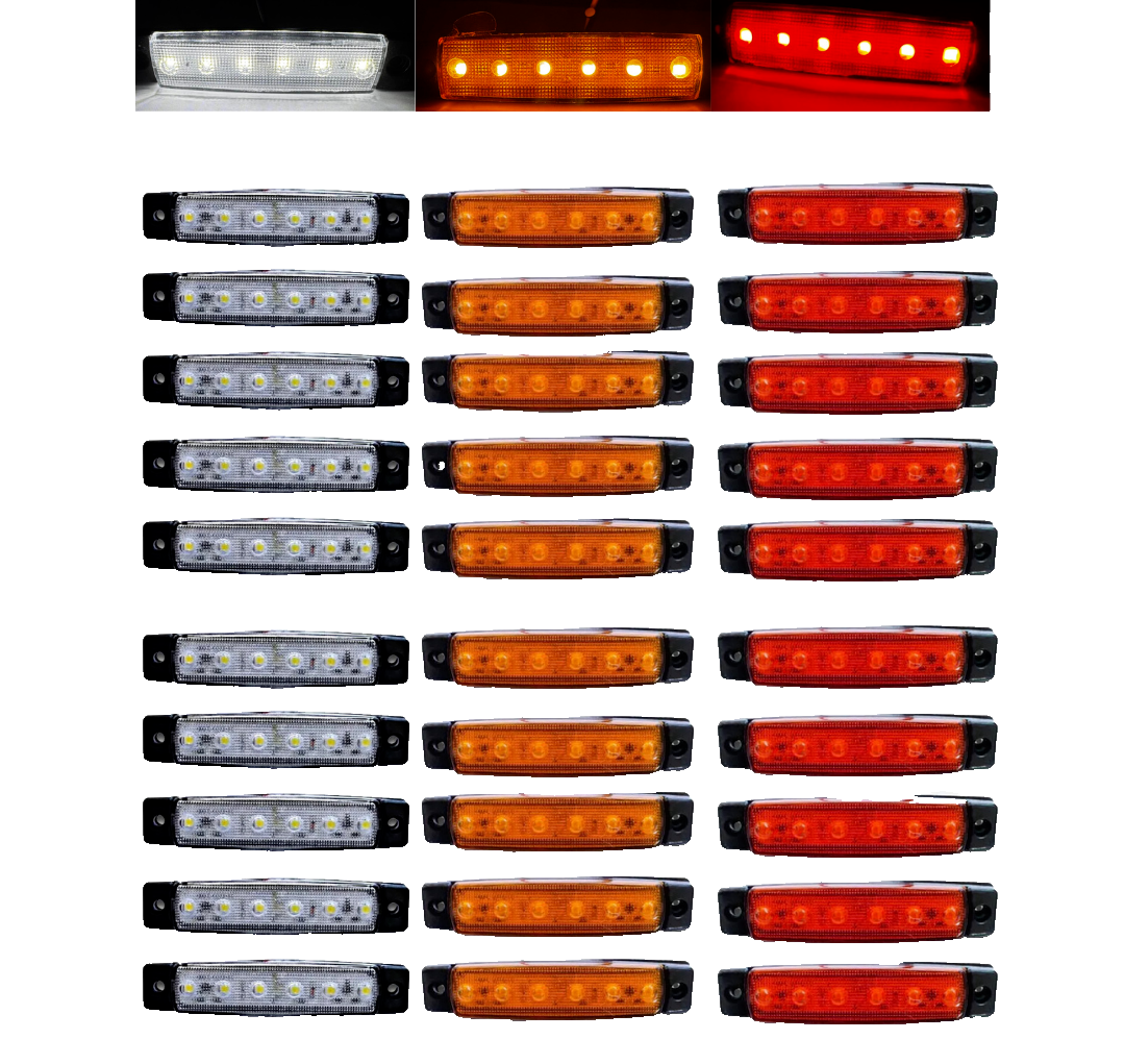 30 Pcs 24V LED Side Marker/Position Lamps – White/Yellow/Red for Lorry, Chassis, Trailer, E13 Approved