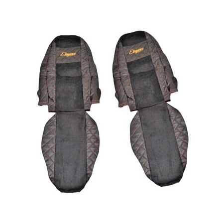 2x Black PU Leather Seat Covers with Red Stitching for Volvo FH4 & FM4 2013-2019