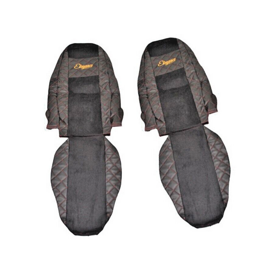 2x Black PU Leather Seat Covers with Red Stitching for Volvo FH4 & FM4 2013-2019