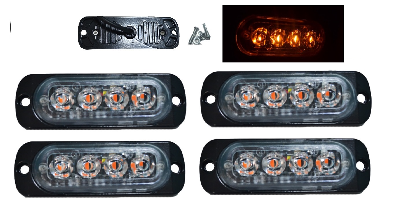 12V Orange Gauge Blink LED Lights 4x – Heavy Duty Trucks, Buses, Roadside Emergency