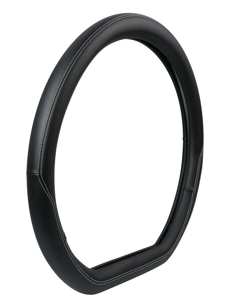 46cm Black Eco Leather Steering Wheel Cover – Custom-Fit for Lorry, Bus (Skeentex)