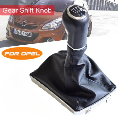 Black 5-Speed + R Gear Knob with Leather Gaiter – Plastic & Leather, Fits Opel Zafira B 2005–2014