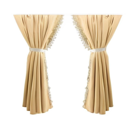 Beige Front Velvet Curtains with Decors – Set of 2 (195 × 95 cm) for Bus