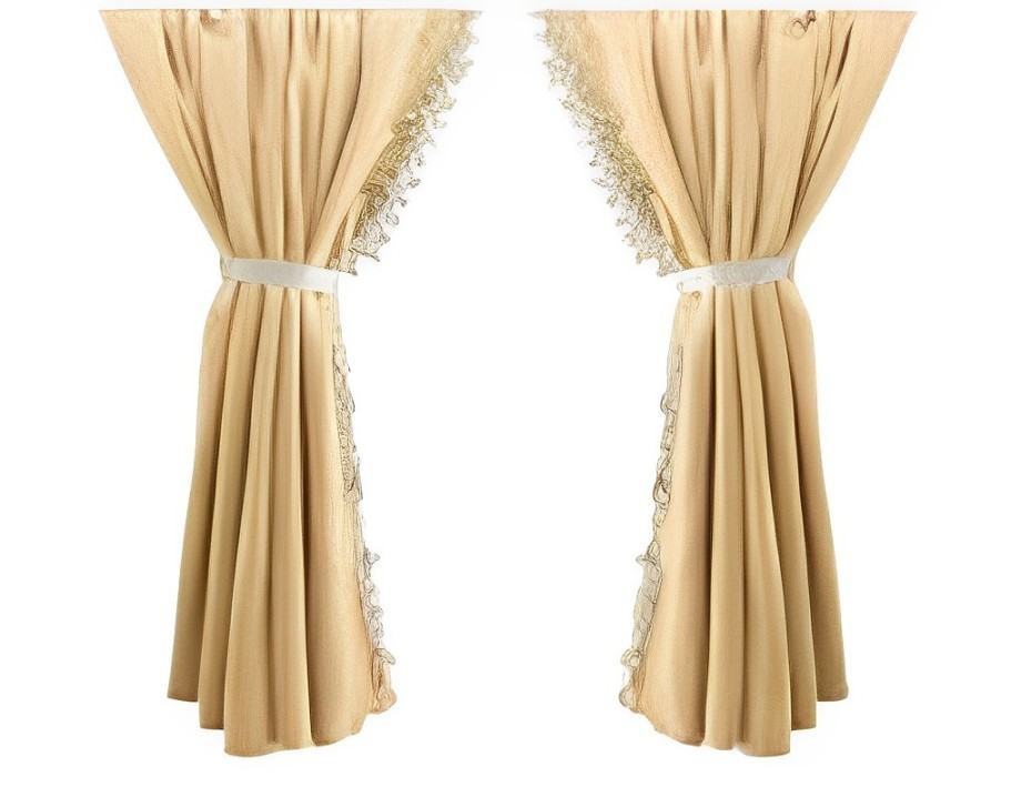 Beige Front Velvet Curtains with Decors – Set of 2 (195 × 95 cm) for Bus