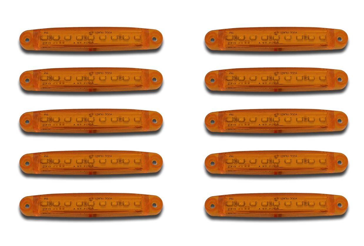 10 Units 12V 9 LED Amber Side Marker Lights for Van Lorry, Bus, Truck