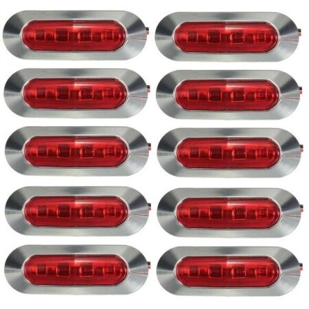 10× 12V LED Rear Marker Lights – Red, Chrome Finish, Truck & Trailer