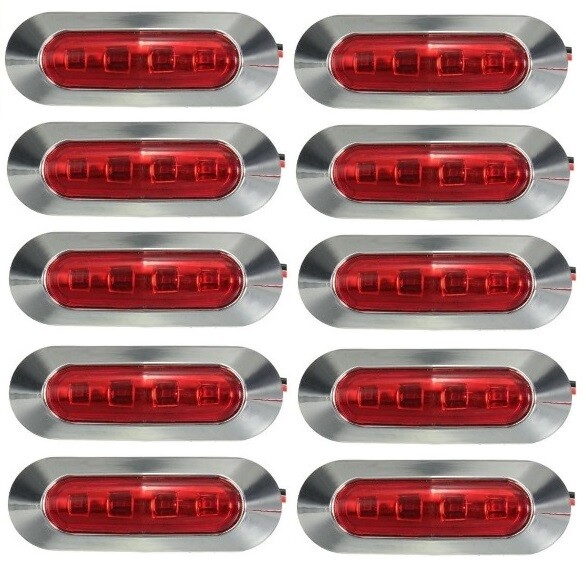 10× 12V LED Rear Marker Lights – Red, Chrome Finish, Truck & Trailer