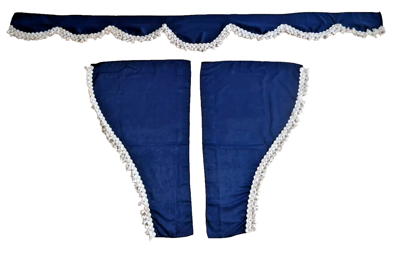 Set of 3 blue Curtains Plush Velvet with White Tassels for S C A N I A  R/S/P/G/L