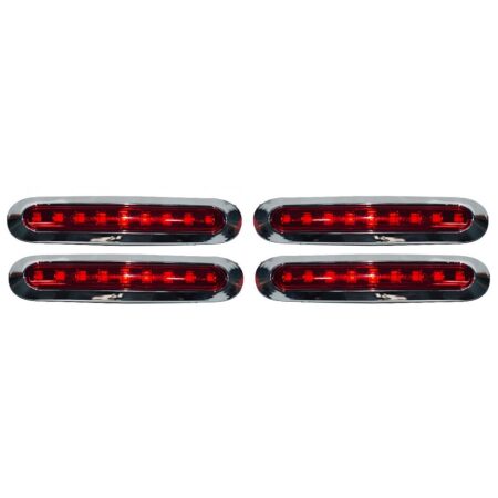 4× 24V LED Red Marker Lights, Chrome Bezel – Commercial Vehicles