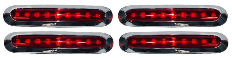 4× 24V LED Red Marker Lights, Chrome Bezel – Commercial Vehicles