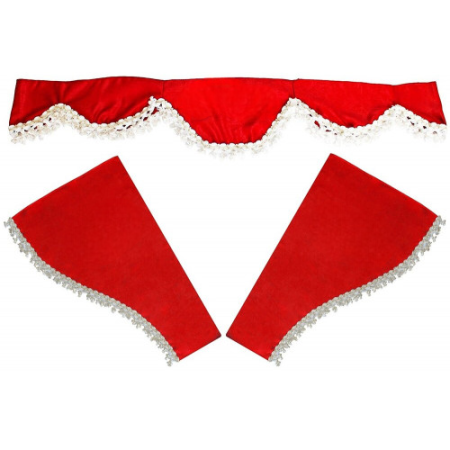 3pcs Red Velvet Curtains with White Tassels for Scania Truck R/S/P/G/L 2004–2018