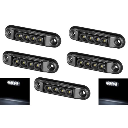 5× 4-LED White Front Marker Lights – Smoked Glass, 24V for Truck, Bus & Van
