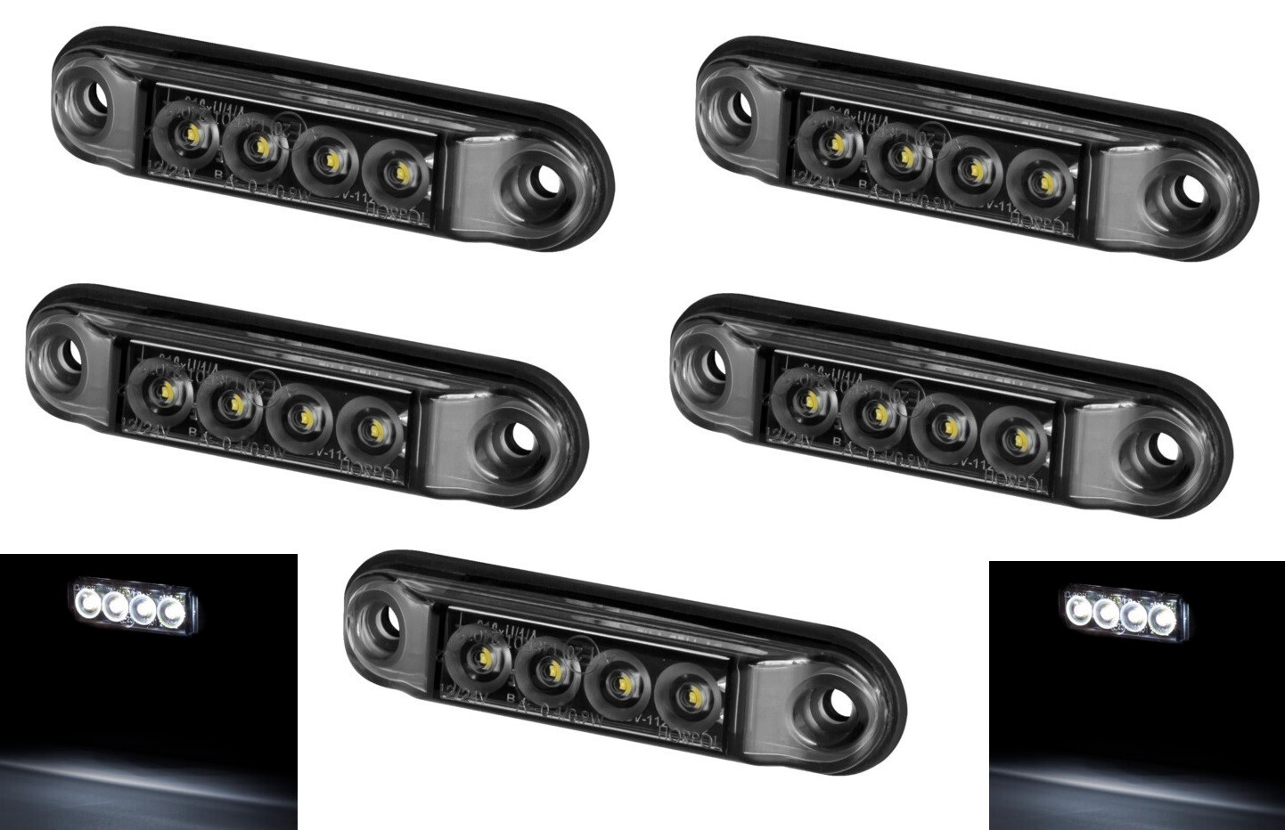 5× 4-LED White Front Marker Lights – Smoked Glass, 24V for Truck, Bus & Van