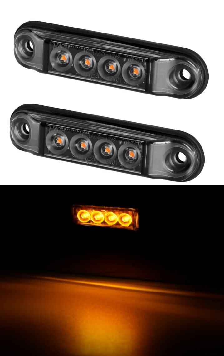 2× Amber 4-LED Side Marker Lamps – 12–24V, Compatible with Bus, Van & Lorry