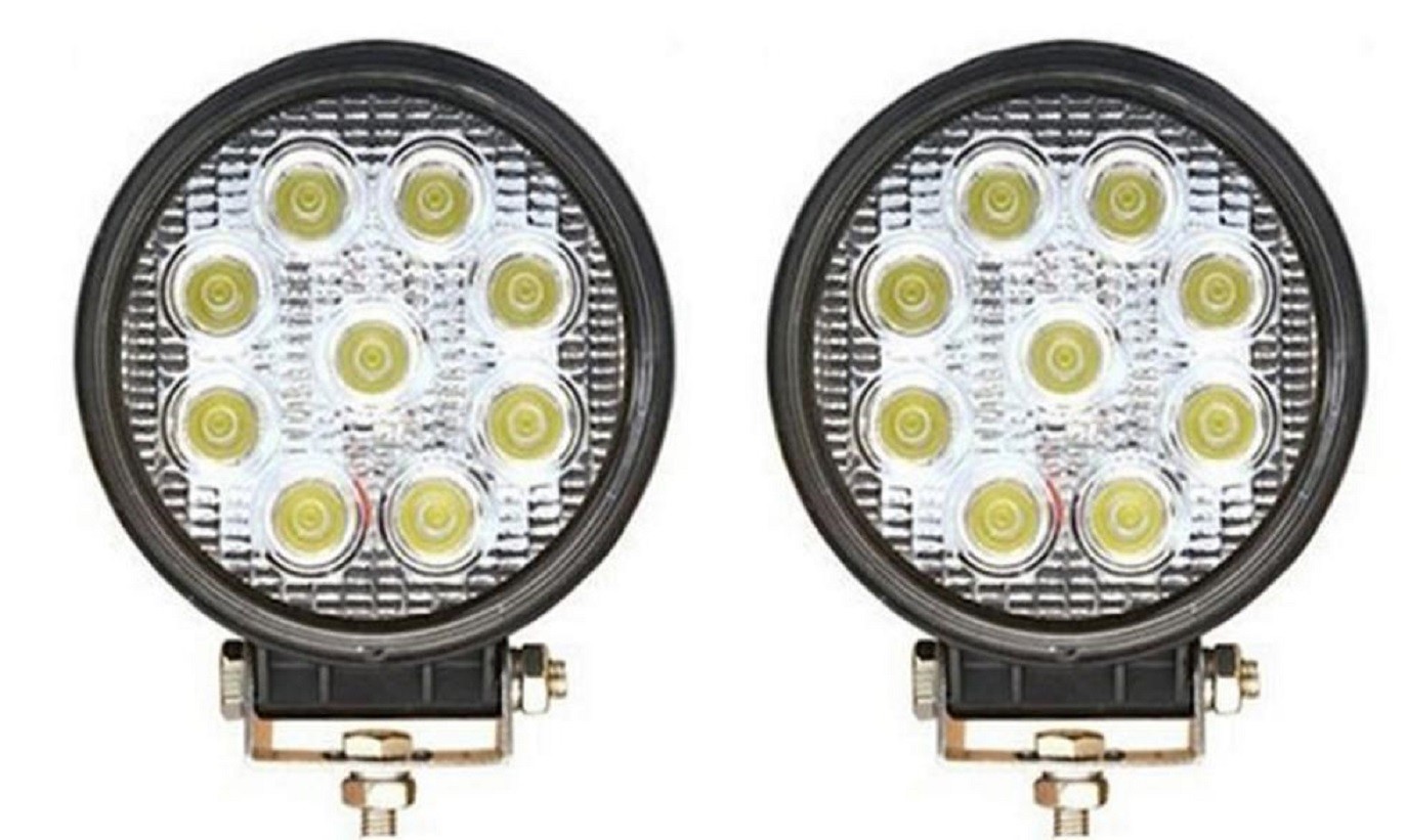 2× 27W LED Round Work Lamps, 12–24V for Truck, Car, ATV, Tractor, Off-road