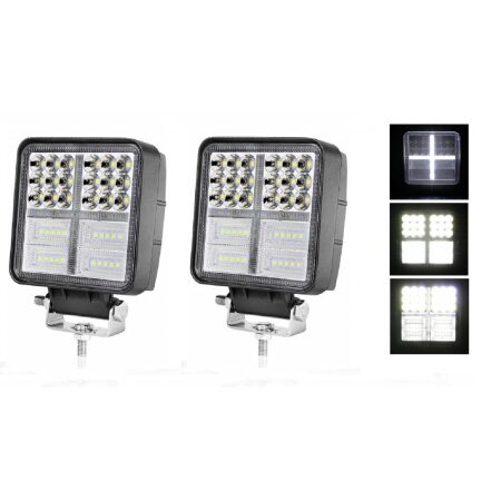 2× LED Square DRL Spot & Flash Work Lights, 12–24V – Car, SUV, Pickup, Off-road, Truck, Boat