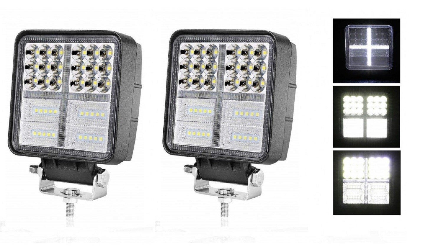 2× LED Square DRL Spot & Flash Work Lights, 12–24V – Car, SUV, Pickup, Off-road, Truck, Boat