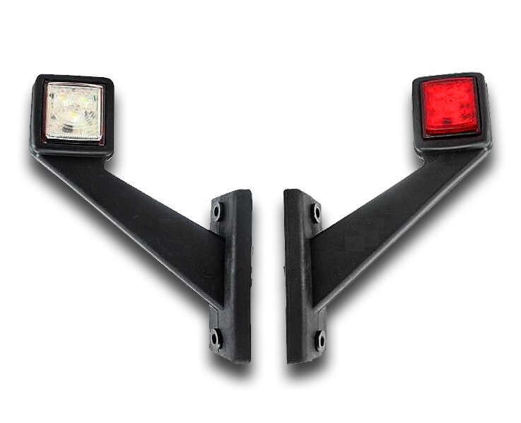 2pcs 12V-24V LED E-MARK Red & White Side Marker Clearance Lights for Truck, Lorry & Car