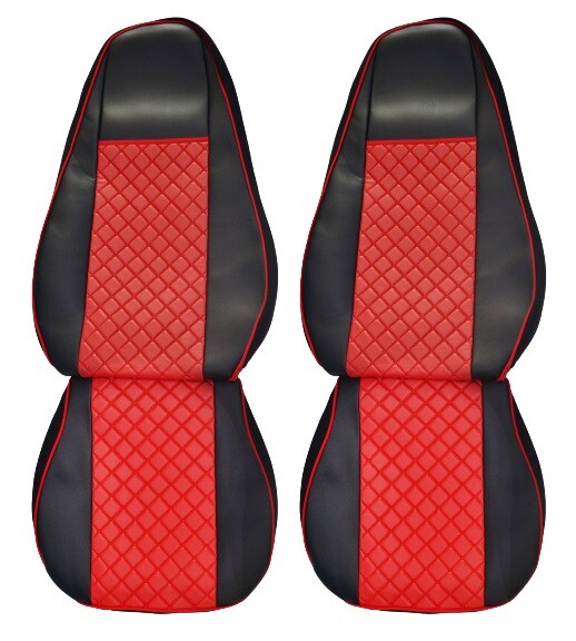 Black/Red PU Eco Leather Seat Covers Set Compatible with MAN TGX Euro 6 2021