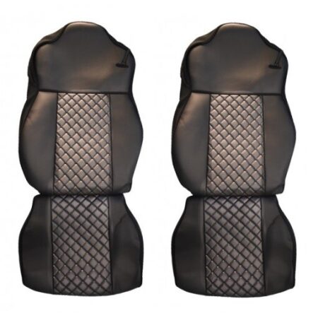 Black Gray PU Leather Truck Seat Covers Set Compatible with Mercedes Actros 2015-2021