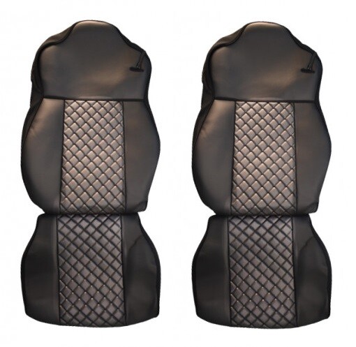 Black Gray PU Leather Truck Seat Covers Set Compatible with Mercedes Actros 2015-2021