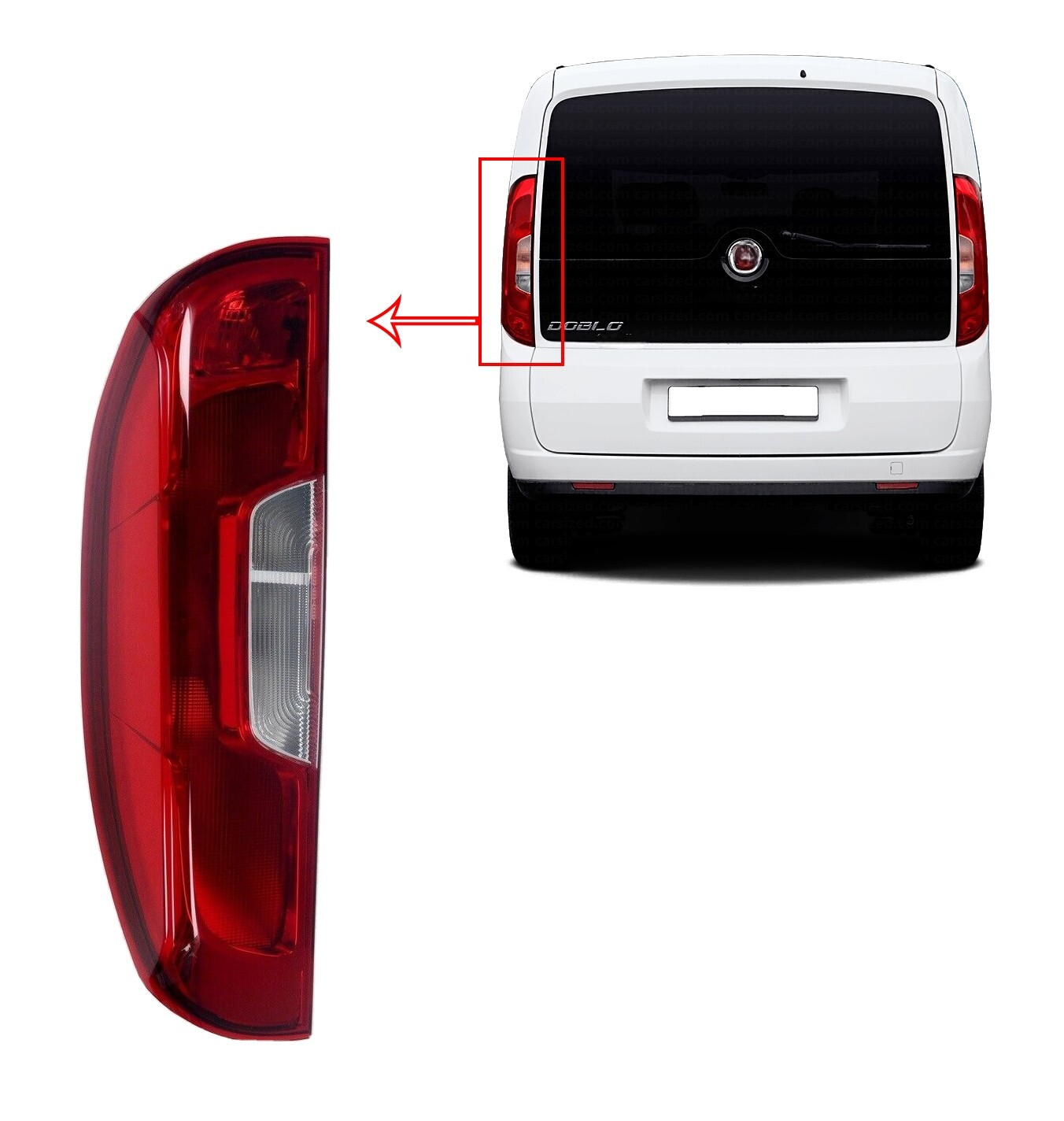 1x Rear Left Side Tail Light Lamp Vertical Rear Assembly Compatible with Fiat Doblo Van 2015–2022