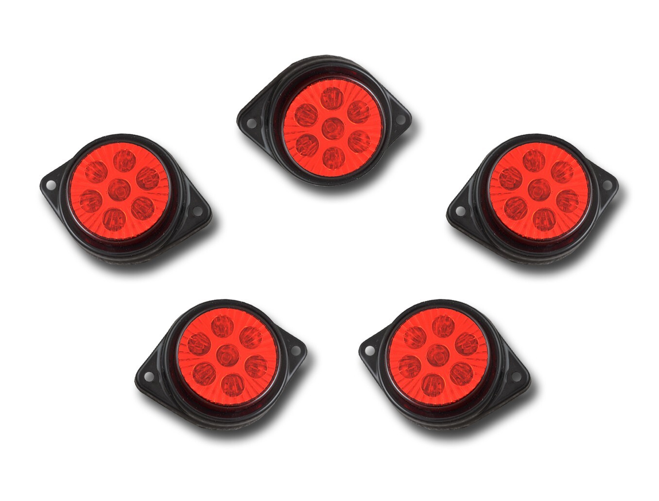 5 pcs 24V Red LED Side Clearance Tail Lights (7 LED) for Truck, Trailer, Bus